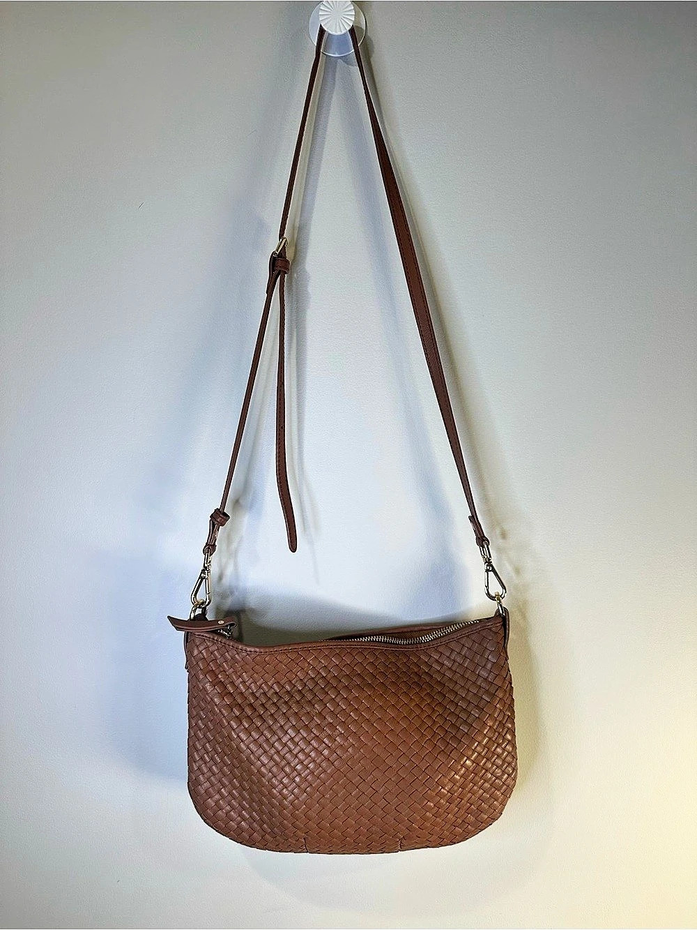 Quince italian Handwoven Leather Crossbody Bag Cognac Brown